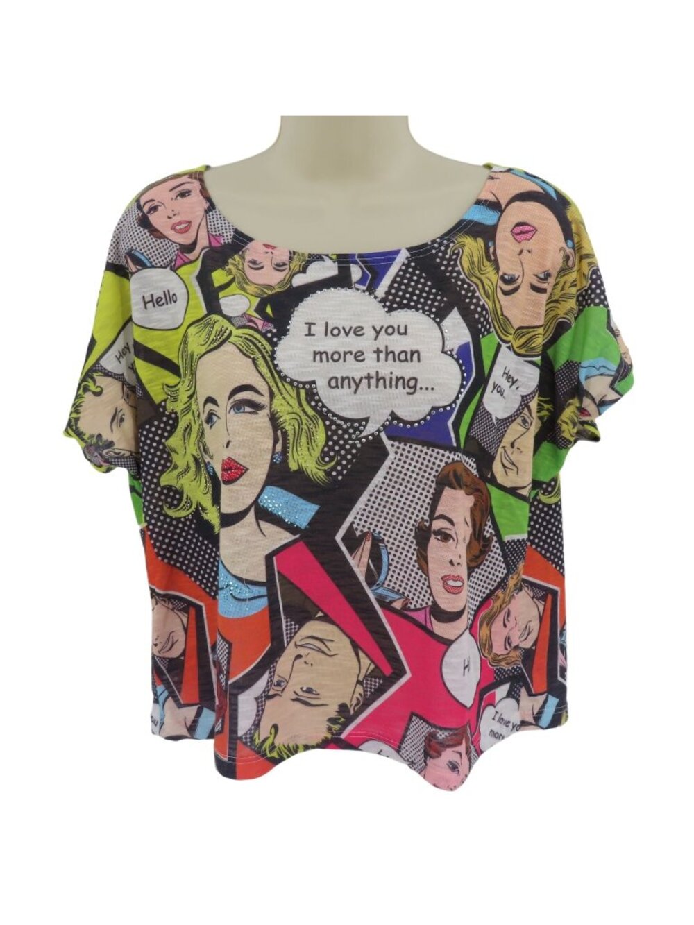 The Classic Women XL Extra Large Studded Comic Book Women Print Shirt Top Blouse